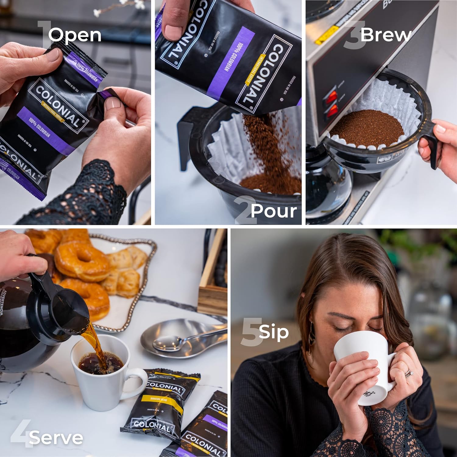 Colonial Coffee Packets, Pre Ground Coffee Packs, Colombian Medium Roast, Bulk Single Pot Bags for Drip Coffee Makers, (2.5 oz Bags, Pack of 32)4