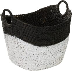 CosmoLiving by Cosmopolitan Seagrass Handmade Large Woven Storage Basket with Handles, 22" x 17" x 19", Black