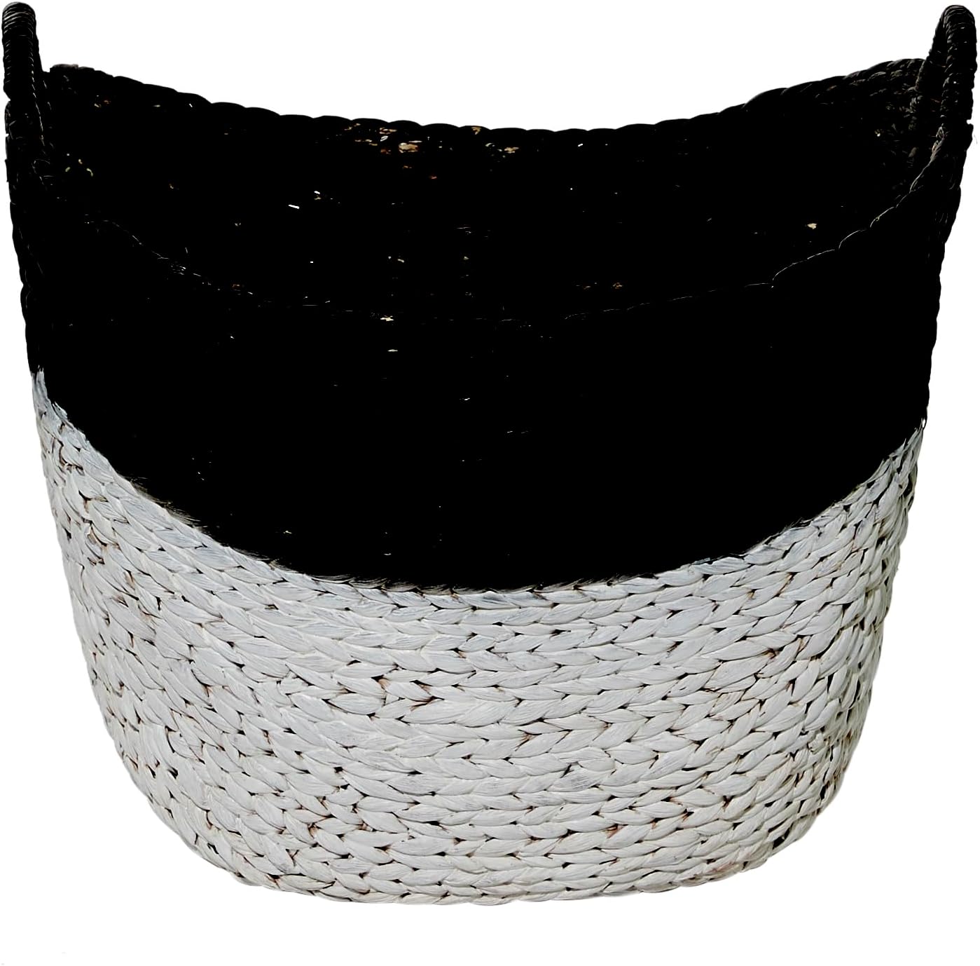 CosmoLiving by Cosmopolitan Seagrass Handmade Large Woven Storage Basket with Handles, 22 x 17 x 19, Black2