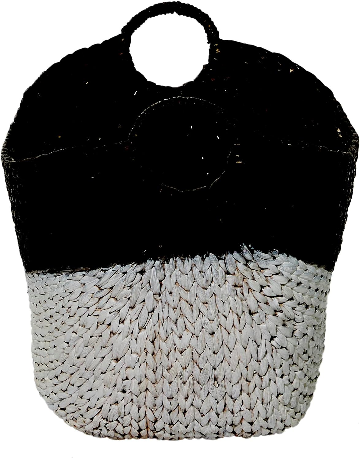 CosmoLiving by Cosmopolitan Seagrass Handmade Large Woven Storage Basket with Handles, 22 x 17 x 19, Black3