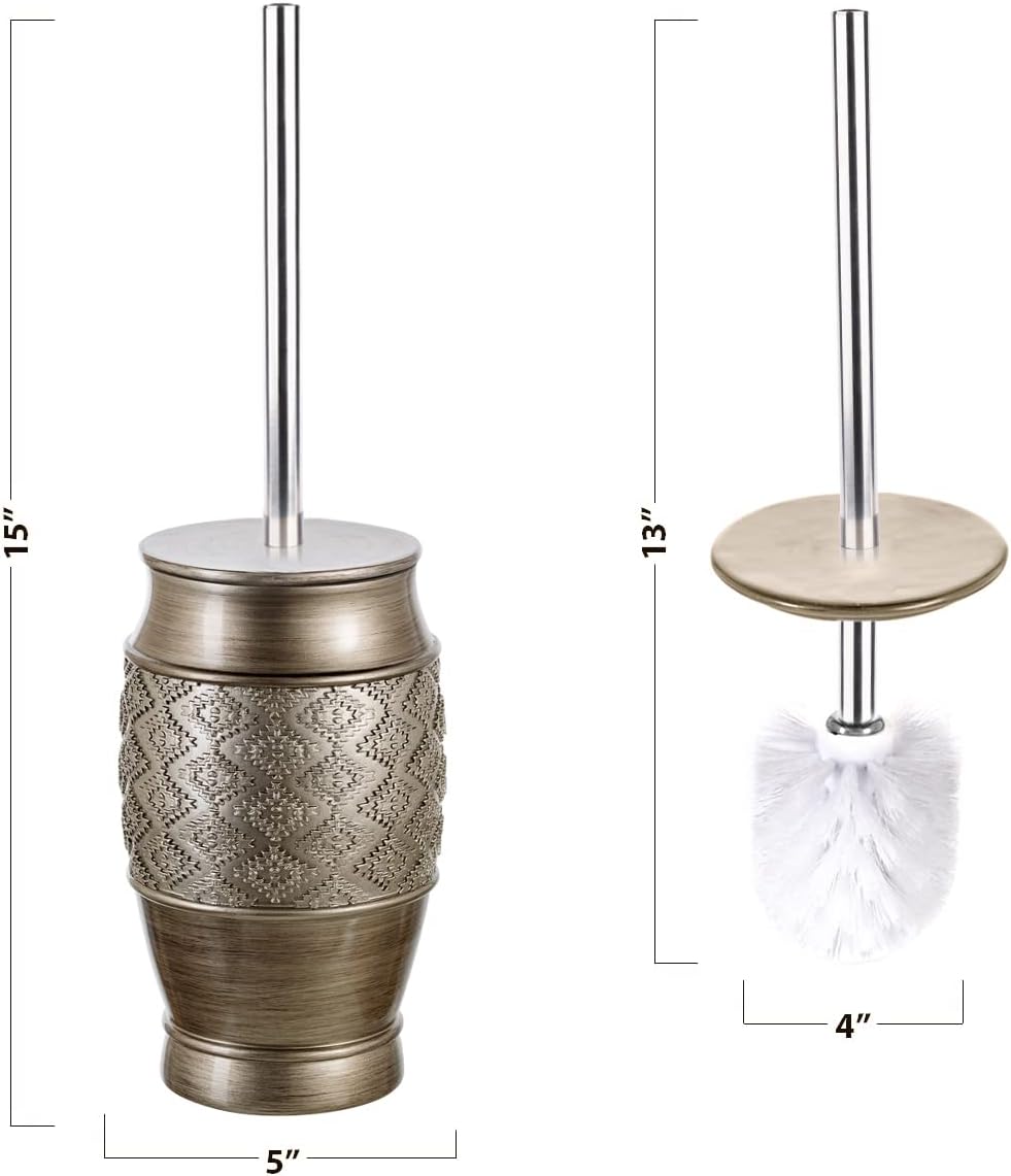 Creative Scents Bathroom Accessory Set - 6 Piece Bathroom Set includes Toilet Brush and Holder, Tissue Cover, Toothbrush Holder, Soap Dispenser, Tumbler & Soap Dish, Brushed Silver - Dublin Style3