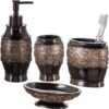 Creative Scents Brown Bathroom Accessories Set, 4 Pc Bathroom Decor Sets Accessories, Decorative Bathroom Set has Soap Dispenser, Soap Dish, Tumbler & Toothbrush Holder for Vanity Countertop (Dublin)
