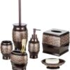 Creative Scents Brown Bathroom Accessories Set - 6-Piece Bathroom Set includes: Decorative Soap Dispenser, Soap Dish, Tumbler, Toothbrush Holder, Tissue Box Cover and Toilet Bowl Brush (Dublin)
