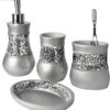 Creative Scents Gray Bathroom Accessories Set - 4 Piece Bathroom Decor Set for Home, Bath Restroom Set Features Soap Dispenser, Toothbrush Holder, Tumbler, Soap Dish - Bling Silver Mosaic Glass