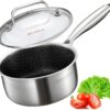 DELARLO Tri-Ply Stainless Steel Sauce Pan,Saucepan Hybrid Stainless Steel With Glass Lid, Sauce Pot, Nonstick Hybrid Induction Saucier Pot Cookware, Dishwasher Safe & Oven Safe(2.5 Quart)