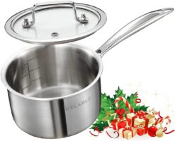 DELARLO Tri-Ply Stainless Steel Small Saucepan With Lid, Induction Cooking Sauce Pot Sauce Pans, Heavy Bottom Saucier Pot Cookware, Dishwasher Safe & Oven Safe(2.5 Quart)