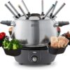 Dash Deluxe Stainless Steel Fondue Maker with Temperature Control, Fondue Forks, Cups, and Rack, with Recipe Guide Included, 3-Quart, Non-Stick – Grey