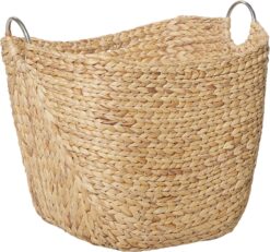 Deco 79 Seagrass Handmade Large Woven Storage Basket with Ring Metal Handles, 21" x 17" x 19", Brown