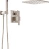 Delta Faucet Modern Raincan 2-Setting Square Shower System Including Rain Shower Head and Handheld Spray Brushed Nickel, Rainfall Shower System Brushed Nickel, Spotshield Stainless 342701-SP