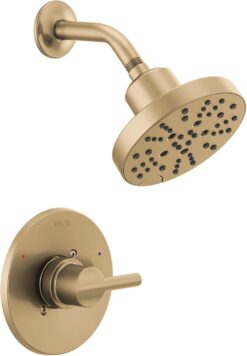 Delta Faucet Nicoli 14 Series Single-Handle Gold Shower Faucet, Shower Trim Kit with 5-Spray H2Okinetic Shower Head, Champagne Bronze 142749-CZ (Shower Valve Included)