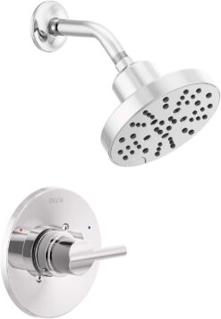 Delta Faucet Nicoli 14 Series Single-Handle Shower Faucet, Shower Trim Kit with 5-Spray H2Okinetic Shower Head, Chrome 142749 (Shower Valve Included)