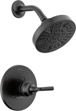 Delta Faucet Saylor 14 Series Black Shower Valve Trim Kit, Delta Shower System, Shower Faucet Set, Black Shower Fixture, Shower Head and Handle Set, Matte Black T14235-BL (Valve Not Included)