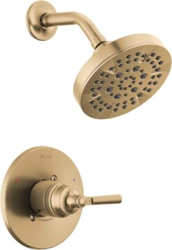 Delta Faucet Saylor 14 Series Gold Shower Valve Trim Kit, System, Set, Fixture, Head and Handle Champagne Bronze T14235-CZ (Valve Not Included)