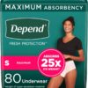 Depend Fresh Protection Adult Incontinence & Postpartum Bladder Leak Underwear for Women, Disposable, Maximum, Small, Blush, 80 Count (2 Packs of 40), Packaging May Vary
