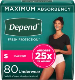 Depend Fresh Protection Adult Incontinence & Postpartum Bladder Leak Underwear for Women, Disposable, Maximum, Small, Blush, 80 Count (2 Packs of 40), Packaging May Vary