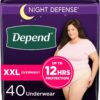 Depend Night Defense Adult Incontinence & Postpartum Bladder Leak Underwear for Women, Disposable, Overnight, Extra-Extra-Large, Blush, 40 Count (4 Packs of 10), Packaging May Vary