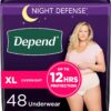 Depend Night Defense Adult Incontinence & Postpartum Bladder Leak Underwear for Women, Disposable, Overnight, Extra-Large, Blush, 48 Count (4 Packs of 12), Packaging May Vary