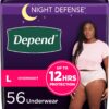 Depend Night Defense Adult Incontinence & Postpartum Bladder Leak Underwear for Women, Disposable, Overnight, Large, Blush, 56 Count (4 Packs of 14), Packaging May Vary