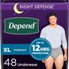Depend Night Defense Adult Incontinence Underwear for Men, Disposable, Overnight, Extra-Large, Grey, 48 Count (4 Packs of 12), Packaging May Vary