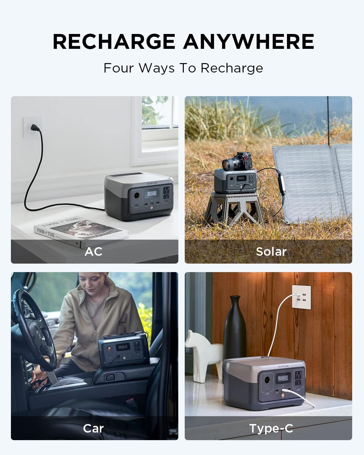 EF ECOFLOW Portable Power Station RIVER 2, 256Wh LiFePO4 Battery 1 Hour Fast Charging, 2 Up to 600W AC Outlets, Solar Generator (Solar Panel Optional) for Outdoor Camping RVs Home Use5