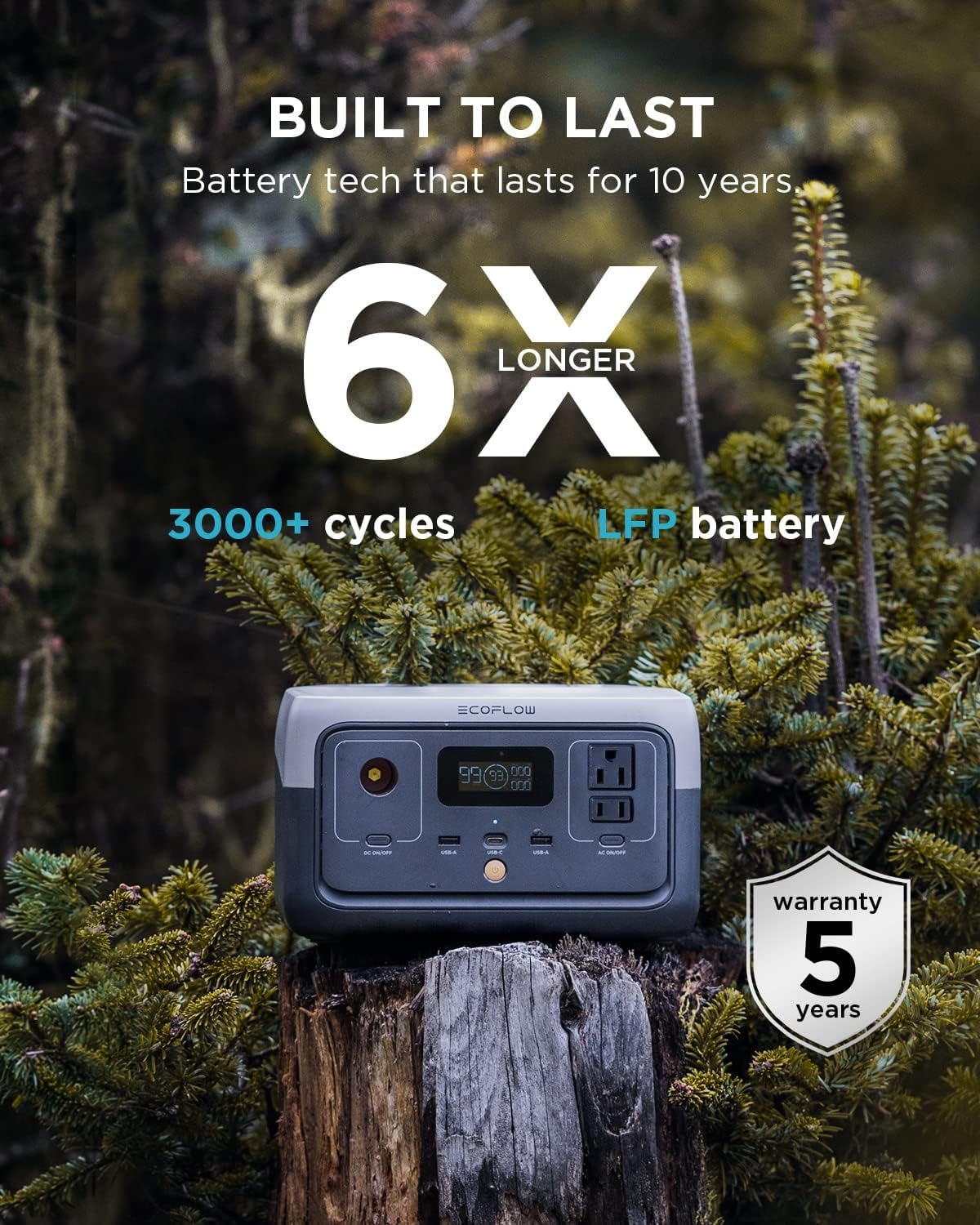 EF ECOFLOW Portable Power Station RIVER 2, 256Wh LiFePO4 Battery 1 Hour Fast Charging, 2 Up to 600W AC Outlets, Solar Generator (Solar Panel Optional) for Outdoor Camping RVs Home Use8