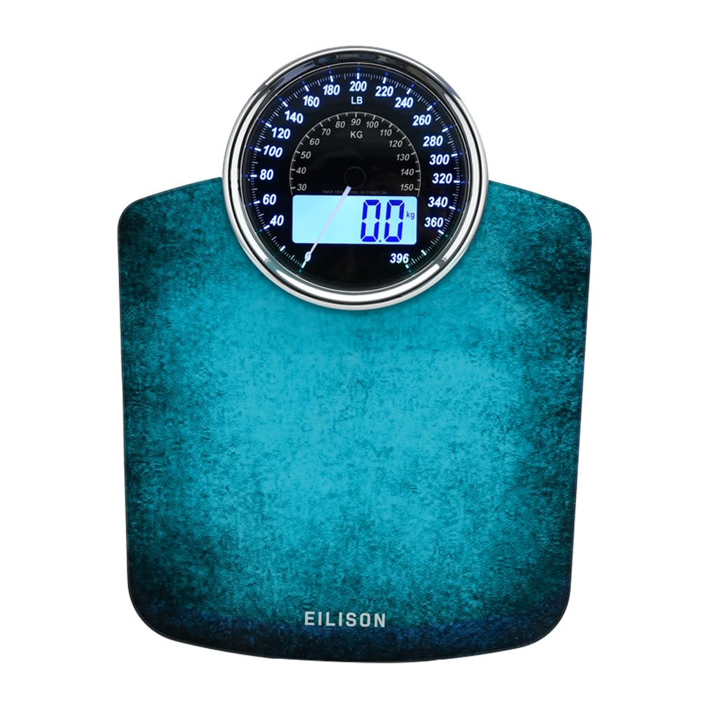 EILISON Highly Advance 2-in-1 Digital & Analog Weighing Scale for Body Weight-400lbs, 4 High Precison GX Sensor Accurate, Thick Tempered Glass, Extra Large Display (Blue) EILISON Highly Advance 2-in-1 Digital & Analog Weighing Scale for Body Weight-400lbs, 4 High Precison GX Sensor Accurate, Thick Tempered Glass, Extra Large Display (Blue)