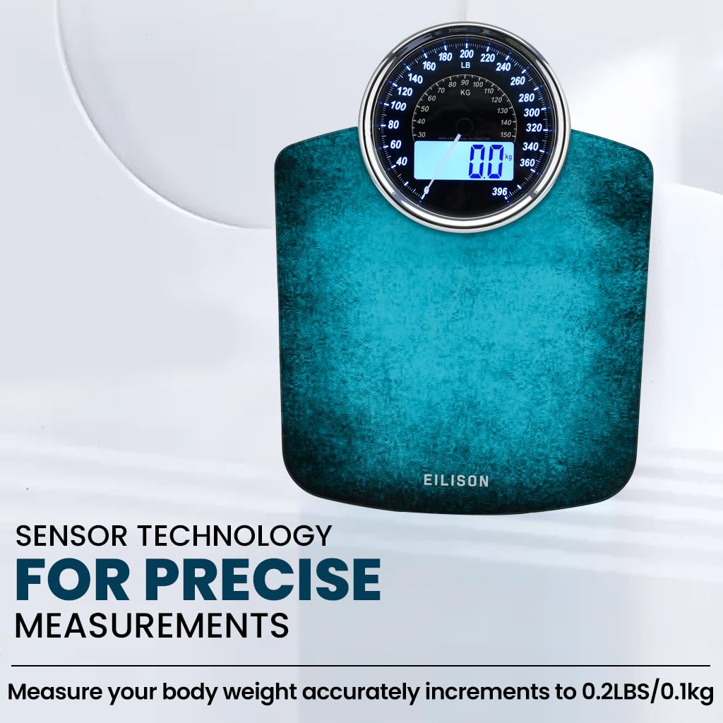 EILISON Highly Advance 2-in-1 Digital & Analog Weighing Scale for Body Weight-400lbs, 4 High Precison GX Sensor Accurate, Thick Tempered Glass, Extra Large Display (Blue)1