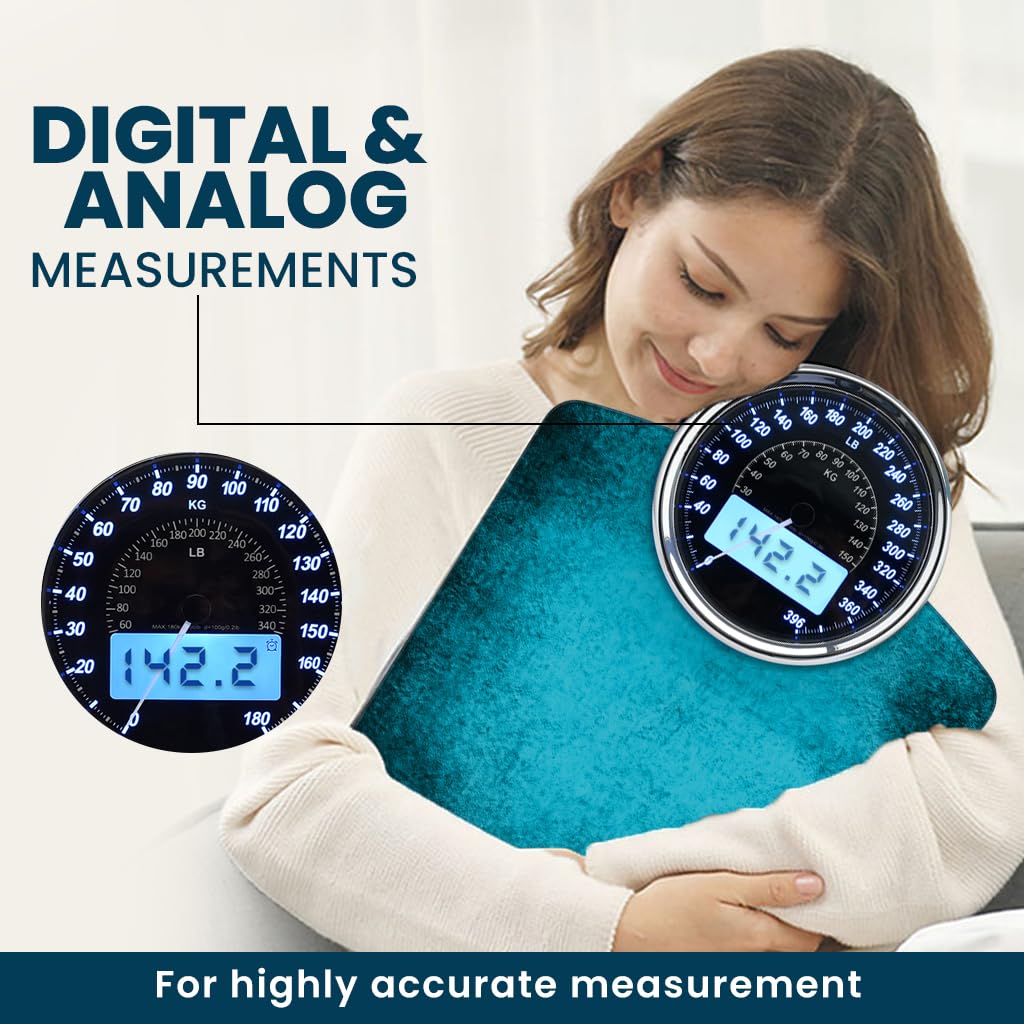 EILISON Highly Advance 2-in-1 Digital & Analog Weighing Scale for Body Weight-400lbs, 4 High Precison GX Sensor Accurate, Thick Tempered Glass, Extra Large Display (Blue)3