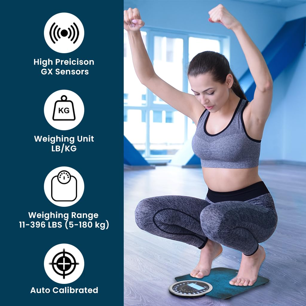 EILISON Highly Advance 2-in-1 Digital & Analog Weighing Scale for Body Weight-400lbs, 4 High Precison GX Sensor Accurate, Thick Tempered Glass, Extra Large Display (Blue)7