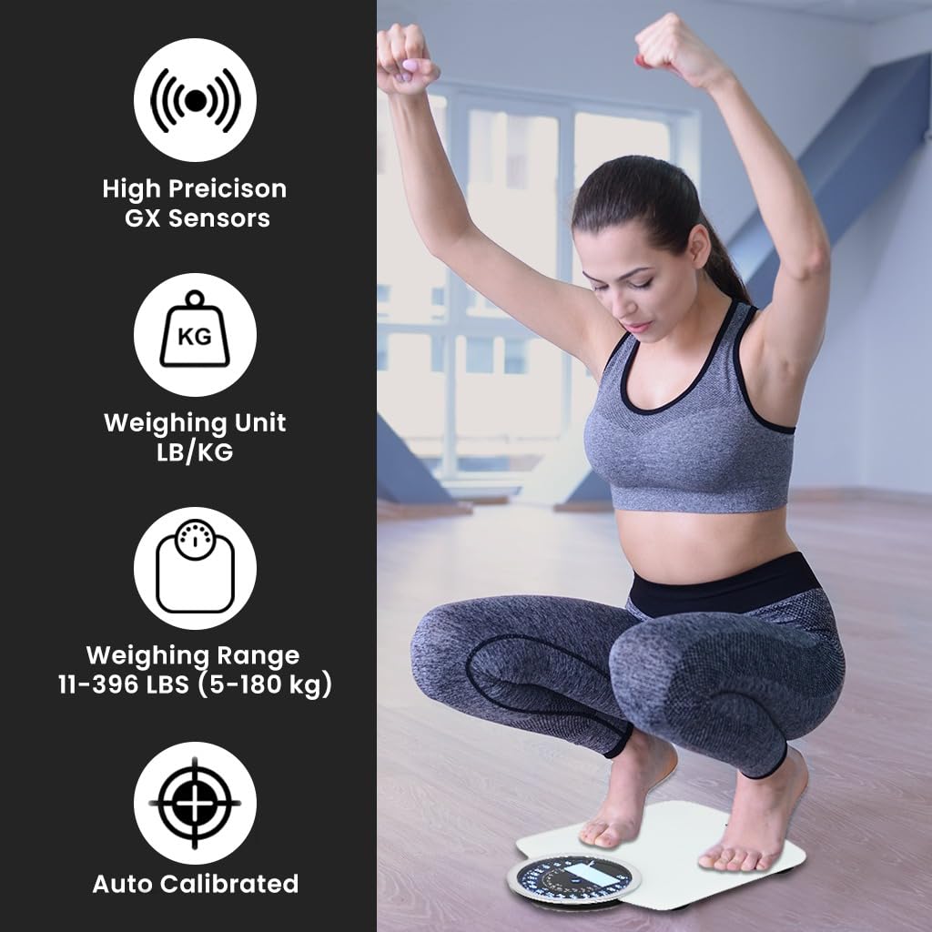 EILISON Highly Advance 2-in-1 Digital & Analog Weighing Scale for Body Weight-400lbs, 4 High Precison GX Sensor Accurate, Thick Tempered Glass, Extra Large Display (White)7
