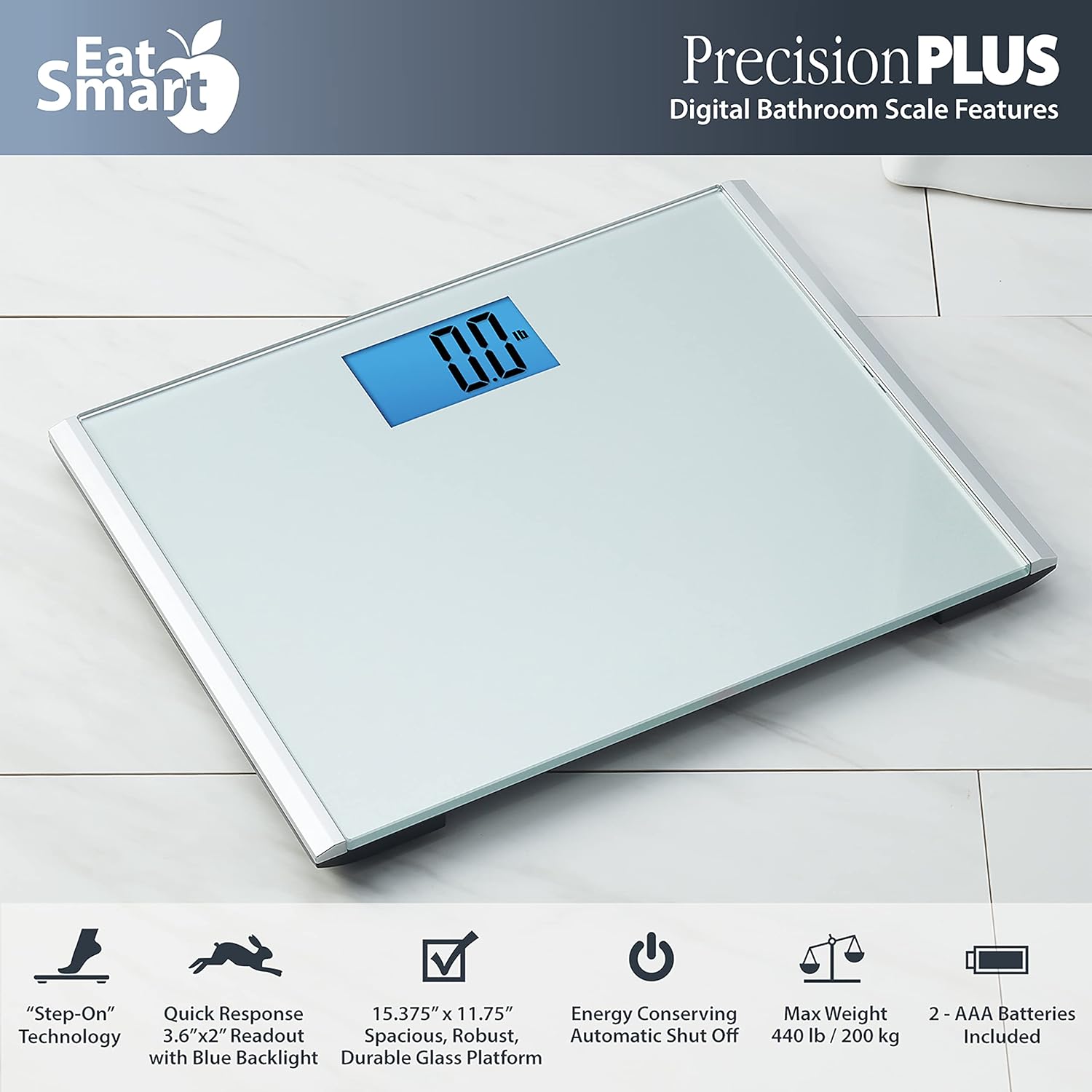 Eat Smart Precision Plus Digital Bathroom Scale with Ultra-Wide Platform, 440 lb Capacity, Bath Scale for Body Weight, Grey5