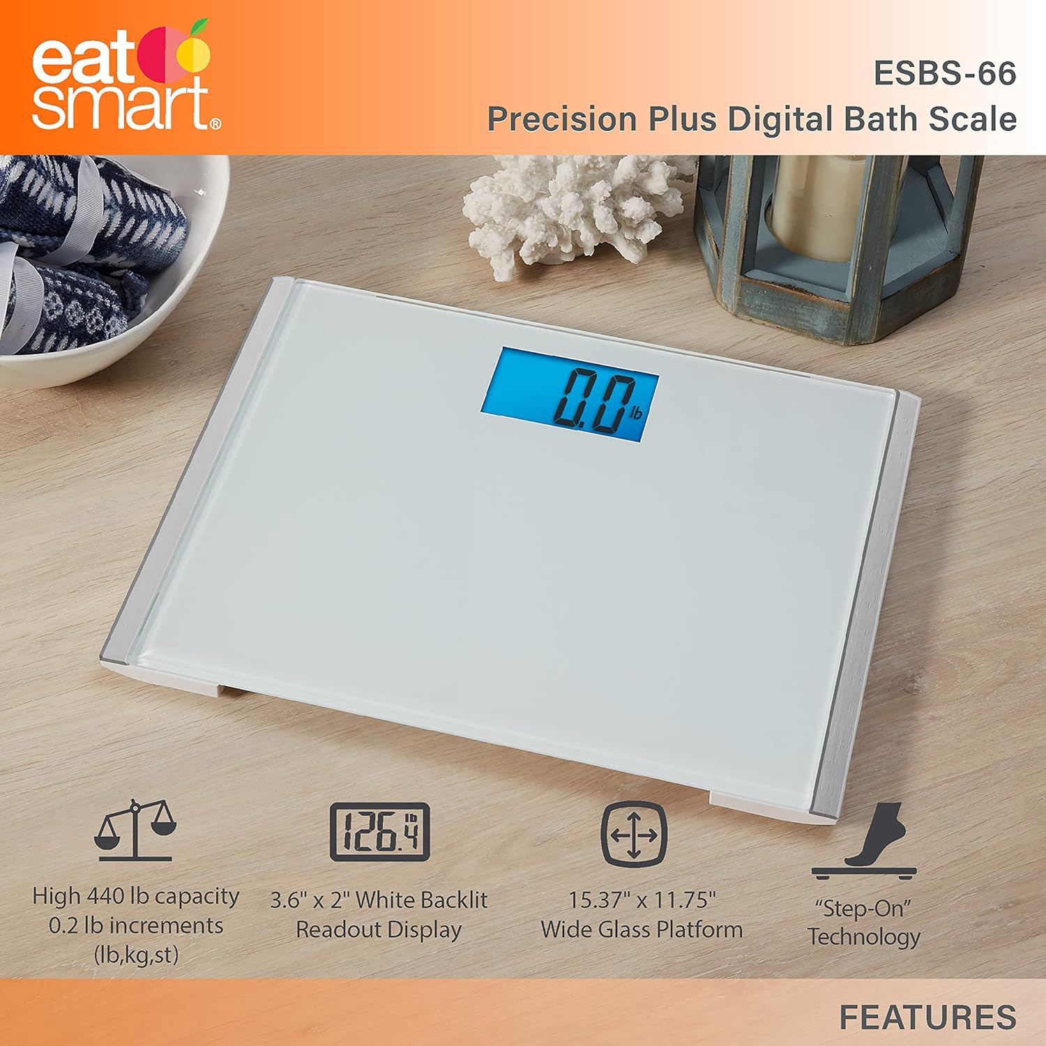 Eat Smart Precision Plus Scale, Wide Body Bath Scale for Body Weight, White3
