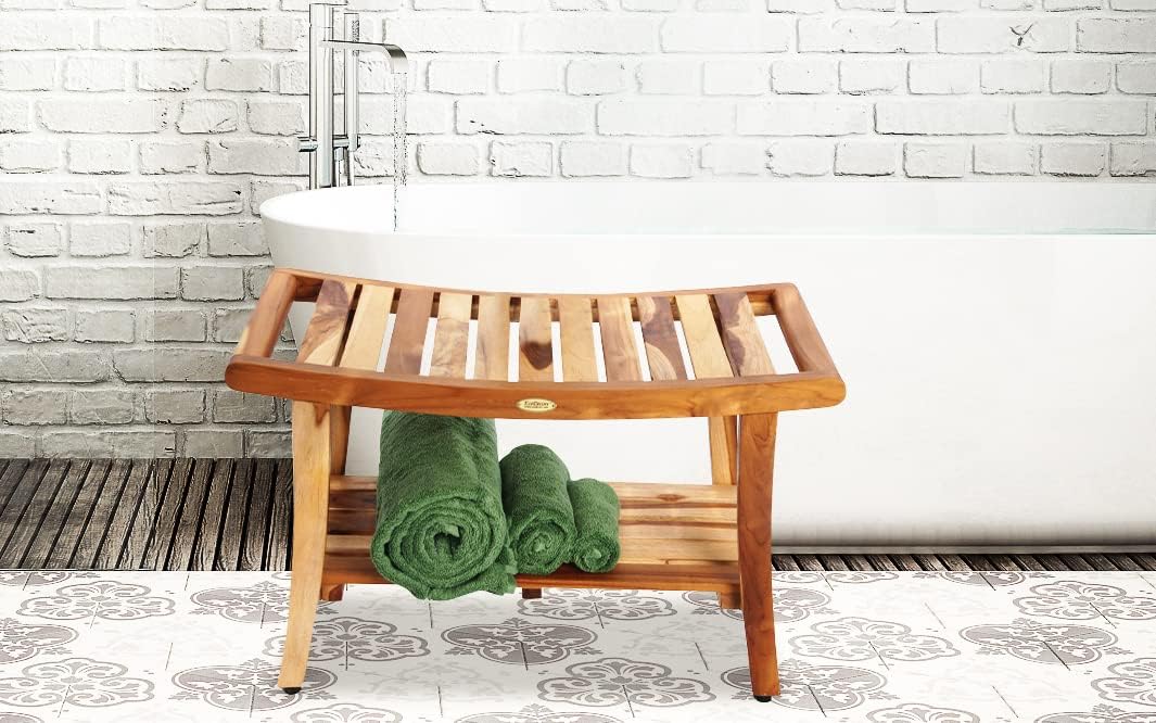 EcoDecors, 30, Harmony, Teak Shower Bench, Teak Shower Stool, Teak Bench for Shower, Teak Shower Seat, Teak Shower Bench for Inside Shower, Teak Shower Chair, Safety Arms, 30 inch0