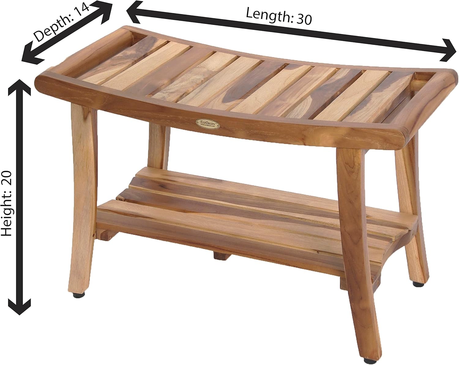 EcoDecors, 30, Harmony, Teak Shower Bench, Teak Shower Stool, Teak Bench for Shower, Teak Shower Seat, Teak Shower Bench for Inside Shower, Teak Shower Chair, Safety Arms, 30 inch2