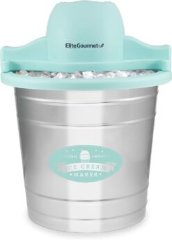 Elite Gourmet EIM-308L 4 Qt. Electric Motorized Maker Ice & Rock Salt, 4Qt. Freezing Canister, Creamy Ice Cream, Gelato, Frozen Yogurt, or Sorbet, Recipe Booklet, 4 Quart, Mint