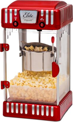 Elite Gourmet EPM-250 Maxi-Matic 2.5 Ounce Classic Carnival, Tabletop Kettle Popcorn Popper Machine, Retro-Style, Movie Hot Buttered Popcorn, Red
