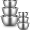 Enther Mixing Bowls - Set of 6 Stainless Steel Mixing Bowls with 304 Stainless Steel - Heavy Duty, Easy To Clean, Nesting Bowls Space Saving Storage, Great for Cooking, Baking, Salad, Silver