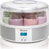 Euro Cuisine Yogurt Maker - YMX650 Automatic Digital Yogurt Maker Machine with Set Temperature - Includes 7-6 oz. Reusable Glass Jars and 7 Rotary Date Setting Lids for Instant Storage