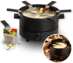 Evolution 3 in1, Electric Fondue Set, Broth and Cheese Fondue, Chocolate Melting Pot. Temperature Control, Includes Ceramic Bowl, 6 Perforated Baskets & 6 Tongs.