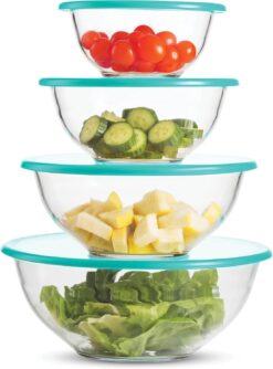 FineDine Superior Glass Mixing Bowls with Lids - 8-Piece Mixing Set with BPA-Free lids, Space-Saving Nesting Bowls