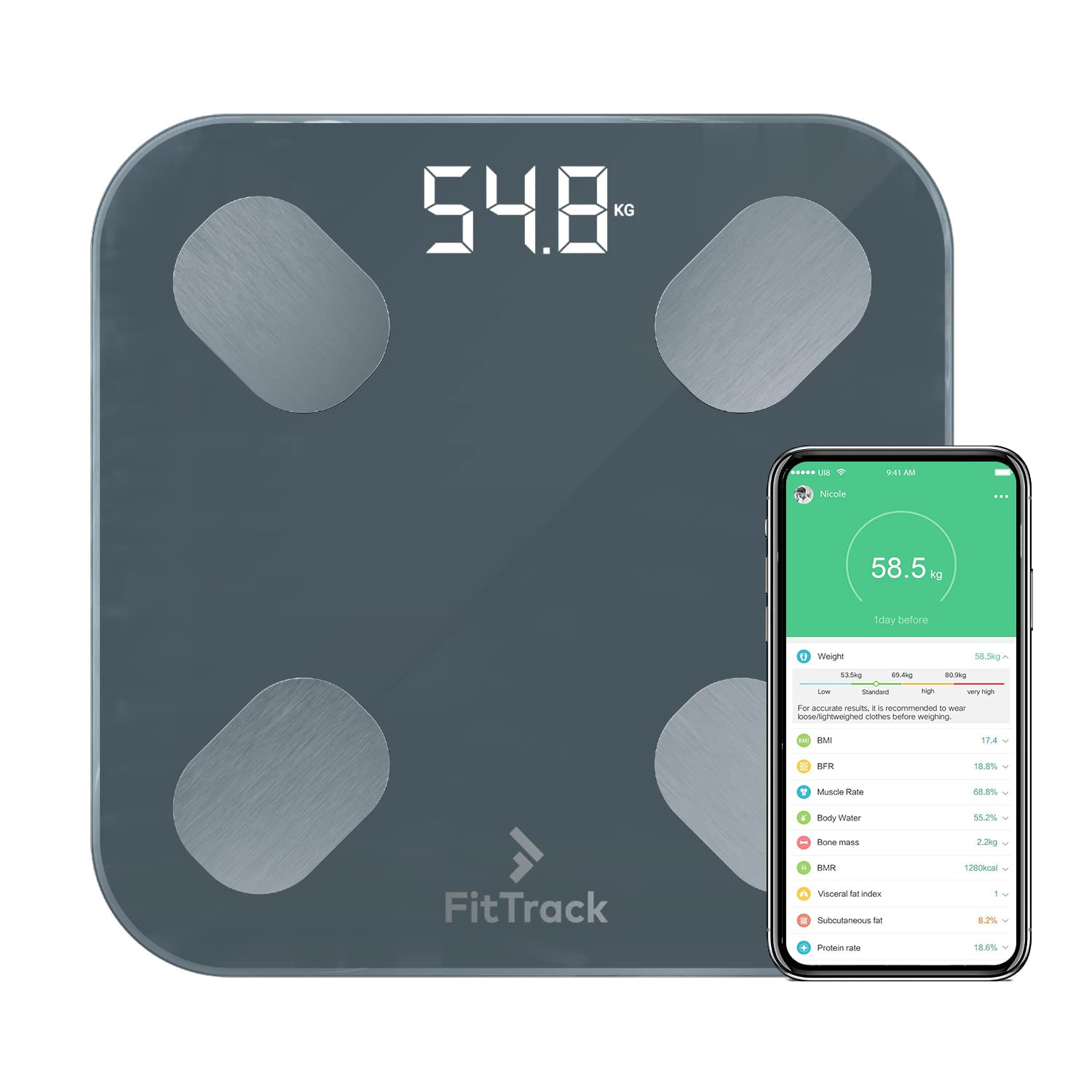 FitTrack Dara Smart BMI Digital Scale - Measure Weight and Body Fat - Most Accurate Bluetooth Glass Bathroom Scale (Black) FitTrack Dara Smart BMI Digital Scale - Measure Weight and Body Fat - Most Accurate Bluetooth Glass Bathroom Scale (Black)
