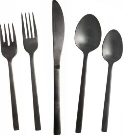 Fortessa Arezzo 18/10 Stainless Steel Flatware, 5 Piece Place Setting, Service for 1, Brushed Black - 5PPS-1656B-05