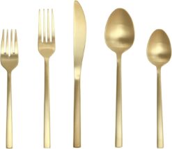 Fortessa Arezzo 18/10 Stainless Steel Flatware, 5 Piece Place Setting, Service for 1, Brushed Gold