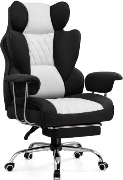 GTRACING Gaming Chair,Office Chair with Pocket Spring Lumbar Support, Ergonomic Comfortable Wide Office Desk Computer Chair with Outward Fixed Soft Armrests and Footrest (Fabric, Black & Gray)