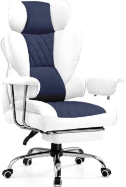 GTRACING Gaming Chair,Office Chair with Pocket Spring Lumbar Support, Ergonomic Comfortable Wide Office Desk Computer Chair with Outward Fixed Soft Armrests and Footrest (Fabric, Light Blue & White)