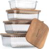 Glass Food Storage Containers With Acacia Lids – Glass Meal Prep Containers – Set of 4 Airtight Stackable Food Storage Kitchen Containers – Eco-Friendly Oven Safe Nesting Lunch Containers