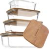 Glass Food Storage Containers With Acacia Lids – Glass Meal Prep Containers – Set of 4 Airtight Stackable Food Storage Kitchen Containers – Eco-Friendly Oven Safe Nesting Lunch Containers