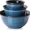 Hasense Large Mixing Bowls Set for Kitchen, Ceramic Serving Dishes for Entertaining, 2.1/1.0/0.5 Qt Deep Microwave Safe Nesting Batter Bowl for Storage and Baking, Blue