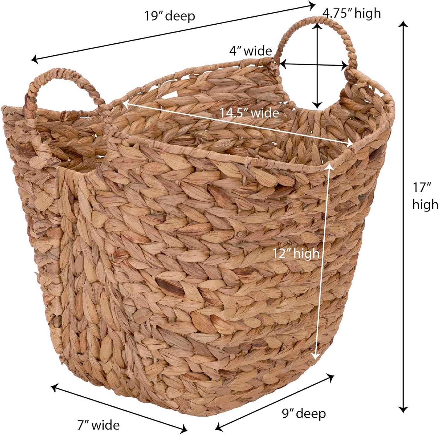 Household Essentials ML-4002 Tall Water Hyacinth Wicker Basket with Handles Natural, Brown, Natural3