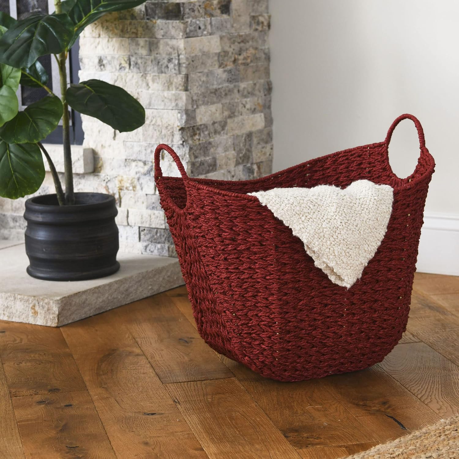 Household Essentials Paper Rope Basket with Handles, Natural Woven Woven Storage Basket, Great for Decoration or Organization1